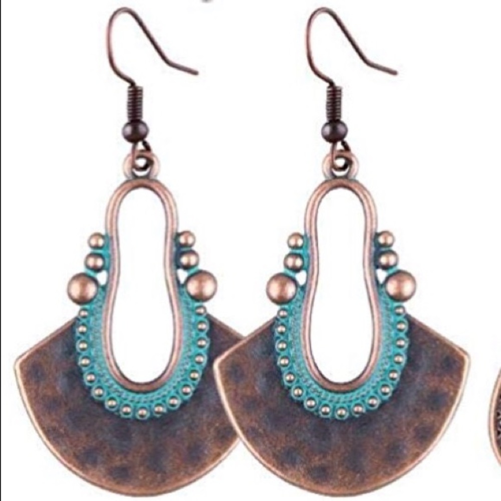 Worn Gold Style Earrings with Turquoise